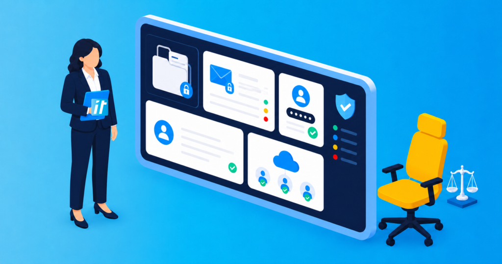 Legal Professional Viewing An Itfr Secure Matter And Microsoft 365 Dashboard