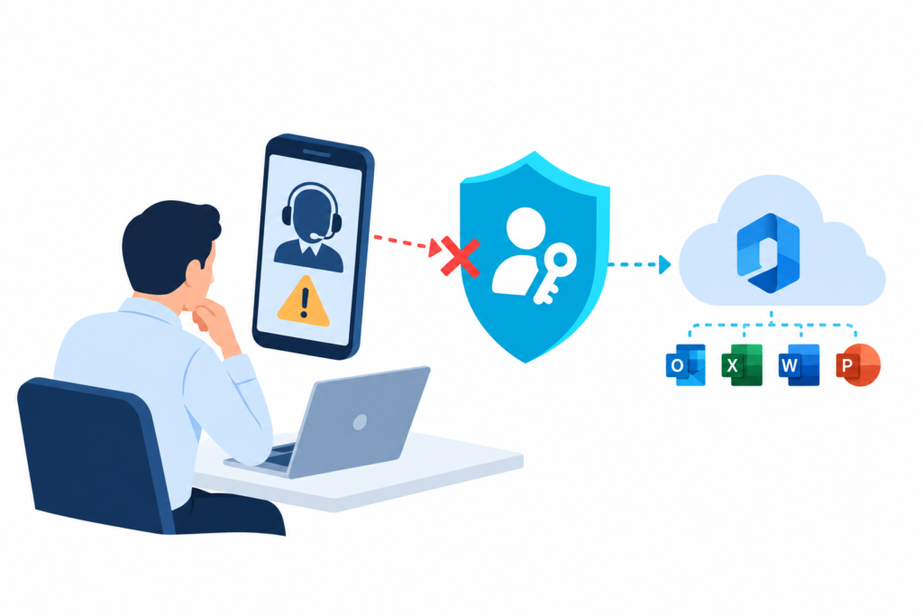 Isometric Illustration Of A Microsoft 365 User Checking A Suspicious Passkey Setup Request