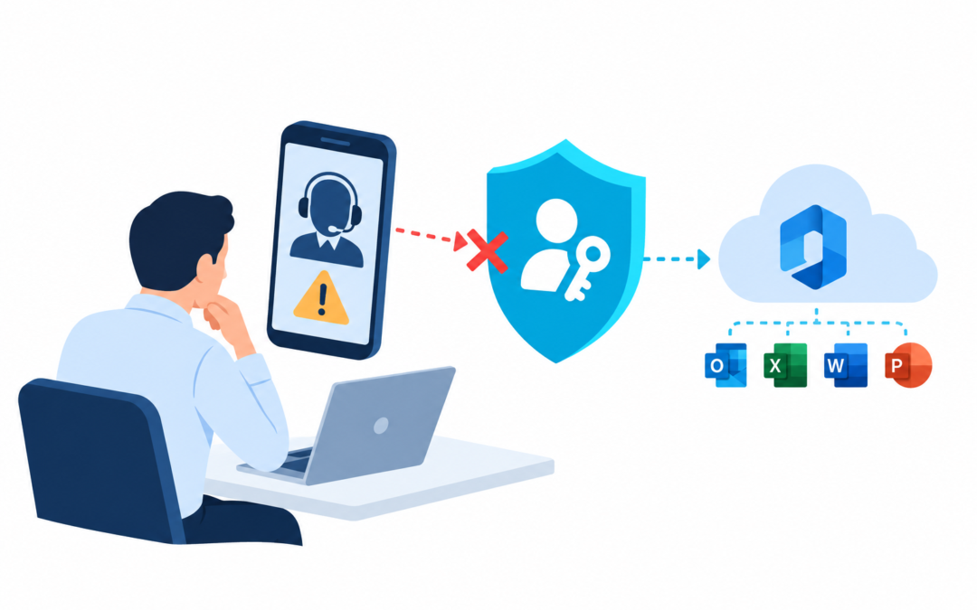 Isometric Illustration Of A Microsoft 365 User Checking A Suspicious Passkey Setup Request