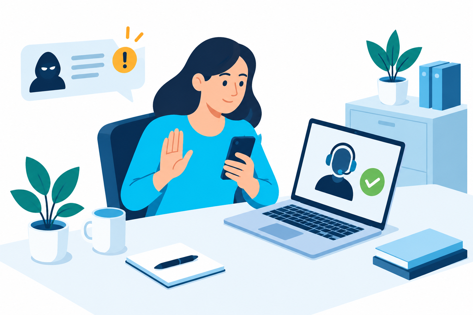 Employee Pauses An Unexpected Setup Request And Verifies A Trusted It Support Contact